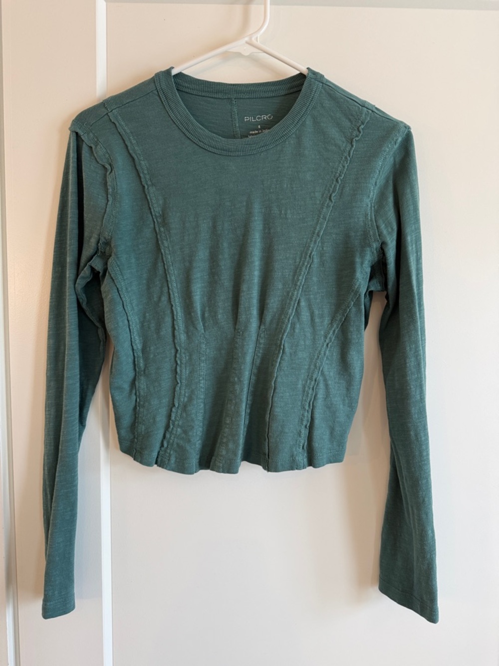 Pilcro Teal Ribbed Long-Sleeve Crewneck Top